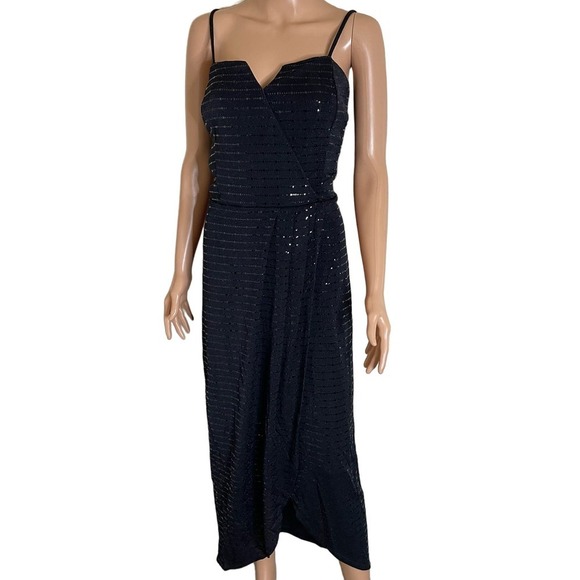 Alexa B Nites maxi evening gown dress black glitter sparkles V-neck formal SZ 14 - Picture 2 of 11